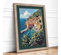 Mediterranean Coastal Escape Vintage Framed Wall Art Print A3 (42×29.7cm) Oak, Wall Decor for Living Room, Bedroom, Office & Home, Ready to Hang, Art Gift