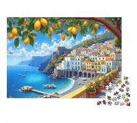 Mediterranean Coastal Town 1000 Piece Jigsaw Puzzle Paper for Adults Lemon Tree Sunny Scenery Relaxation Focus Home 52x38cm/1000pcs