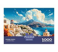 Mediterranean Coastal Town 1000 Piece Jigsaw Puzzle Paper for Adults Sunny Seaside View Puzzle Game for Family Home Decor Stress Relief Focus Gift 70x50cm/1000pcs 70x50cm/1000pcs