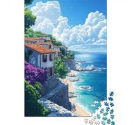 Mediterranean Coastal Village 1000 Piece Jigsaw Puzzle for Adults, 52x38cm/1000pcs, New Year Indoor Activity, Winter Downtime And Winter Weekends