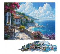 Mediterranean Coastal Village Wooden Jigsaw Puzzle 1000 Pieces | Colour and shape sorting: a simple way to organise the image in spare time.