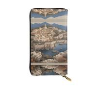 Mediterranean Contrast Zipper leather wallet, 7.5 * 4.1 inch long clutch bag, multiple compartments and large capacity, a good gift for friends