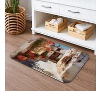 Mediterranean Cottage Quick Dry Bath Mat, Floral Rustic Style Absorbent Non Slip Shower Mat, Spring Flannel Washable Bath Rugs for Bathroom Toilet Restroom Decorative 16x24 Inch