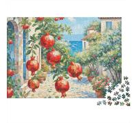 Mediterranean Courtyard Jigsaw Puzzle 1000 Piece Jigsaw Puzzle Pomegranate View for Adults Relaxing Gift 52x38cm/1000pcs