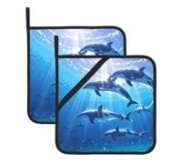 Mediterranean dolphins Prints Square heat-proof pot holders (set of two) 8x8 in : Quality fabrics, Anti-scalding and easy to clean
