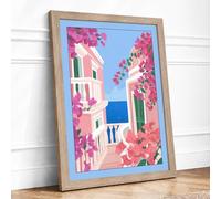 Mediterranean Dream Coastal Framed Wall Art Print A2 (59.4×42cm) Oak, Wall Decor for Living Room, Bedroom, Office & Home, Ready to Hang, Art Gift