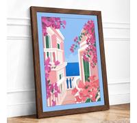 Mediterranean Dream Coastal Framed Wall Art Print A2 (59.4×42cm) Walnut, Wall Decor for Living Room, Bedroom, Office & Home, Ready to Hang, Art Gift