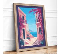 Mediterranean Escape Coastal Framed Wall Art Print A2 (59.4×42cm) Oak, Wall Decor for Living Room, Bedroom, Office & Home, Ready to Hang, Art Gift