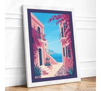 Mediterranean Escape Coastal Framed Wall Art Print A2 (59.4×42cm) White, Wall Decor for Living Room, Bedroom, Office & Home, Ready to Hang, Art Gift