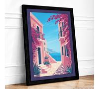 Mediterranean Escape Coastal Framed Wall Art Print A3 (42×29.7cm) Black, Wall Decor for Living Room, Bedroom, Office & Home, Ready to Hang, Art Gift