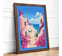 Mediterranean Escape Coastal Framed Wall Art Print A3 (42×29.7cm) Walnut, Wall Decor for Living Room, Bedroom, Office & Home, Ready to Hang, Art Gift