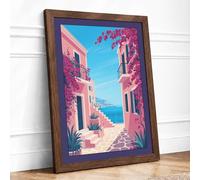 Mediterranean Escape Coastal Framed Wall Art Print A3 (42×29.7cm) Walnut, Wall Decor for Living Room, Bedroom, Office & Home, Ready to Hang, Art Gift