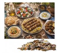 Mediterranean Feast with Kebabs and Dips Jigsaw Puzzle, 500 Pieces | Adult Puzzle: solo or shared puzzle time during indoor leisure.