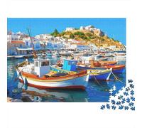 Mediterranean Fishing Boat Jigsaw Puzzle for Adults 1000 Piece Jigsaw Puzzle Harbour Scene Relaxing Gift Home Decor 38x26cm/1000pcs