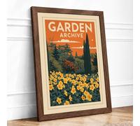 Mediterranean Garden Archive Vintage Framed Wall Art Print A4 (29.7×21cm) Walnut, Wall Decor for Living Room, Bedroom, Office & Home, Ready to Hang, Art Gift