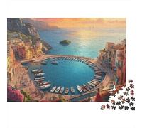 Mediterranean Harbor Jigsaw Puzzle 1000 Piece Jigsaw Puzzle Paper Adult Scenic Coastal View Puzzle Game for Family Relaxation Gift 52x38cm/1000pcs