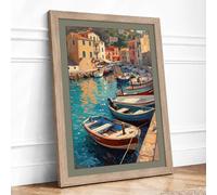 Mediterranean Harbor Light Coastal Framed Wall Art Print A2 (59.4×42cm) Oak, Wall Decor for Living Room, Bedroom, Office & Home, Ready to Hang, Art Gift