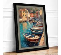 Mediterranean Harbor Light Coastal Framed Wall Art Print A4 (29.7×21cm) Black, Wall Decor for Living Room, Bedroom, Office & Home, Ready to Hang, Art Gift