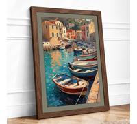 Mediterranean Harbor Light Coastal Framed Wall Art Print A4 (29.7×21cm) Walnut, Wall Decor for Living Room, Bedroom, Office & Home, Ready to Hang, Art Gift