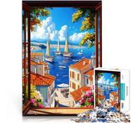 Mediterranean Harbor View1000 Piece Jigsaw Puzzles for Adults Difficult and Challenge for is ideal as a gift for the whole family 38x26cm