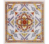 Mediterranean Jewel Decorative Ceramic Wall Tile 15cm x 15cm Floral Mandala Pattern Multicoloured Hand Decorated in UK