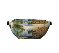 Mediterranean Landscape Fanny Pack for Women Men Adjustable | Twin Closure Pouches Hold Cellphone Id And Keychain A Hands Free Campus Purse For Concerts Games And Holiday Surprises