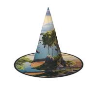 Mediterranean Landscape Halloween Witches Hats Witch Headbands Wizard Hat Costume Accessories Cosplay for Party Masquerade Foldable 2 PCS
