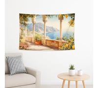 Mediterranean Lemon Garden Tapestry, Coastal Landscape Vine Decorative Wall Hanging, Summer Aesthetic for Living Room, Bedroom, Dorm Decor 30x40 Inch