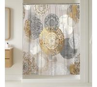 Mediterranean Mandala Shower Curtain, Gold Gray White Artistic Bath Decor, Contemporary Modern Elegant Bathroom Set for Spring Summer, Waterproof Fabric with Hooks 54x78 Inch