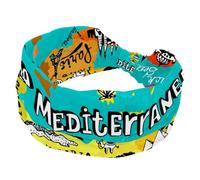 Mediterranean Map Places of Interest Headbands for Women, Wide Turban Headband, Non Slip Head Wraps, Elastic Sweat Yoga Workout Hairband Soft Hairwrap Bandana
