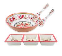 Mediterranean Melamine/Plastic Outdoor Dining Picnic/Campware 3-Section Tray, Salad Bowl & Servers Set