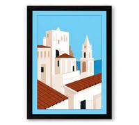 Mediterranean Monastery Minimalist Framed Wall Art Print A1 (84.1×59.4cm) Black, Wall Decor for Living Room, Bedroom, Office & Home, Ready to Hang, Art Gift