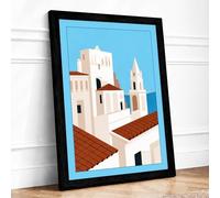 Mediterranean Monastery Minimalist Framed Wall Art Print A2 Black