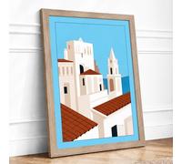 Mediterranean Monastery Minimalist Framed Wall Art Print A2 Oak