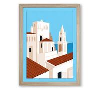 Mediterranean Monastery Minimalist Framed Wall Art Print A3 (42×29.7cm) Oak, Wall Decor for Living Room, Bedroom, Office & Home, Ready to Hang, Art Gift