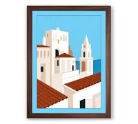 Mediterranean Monastery Minimalist Framed Wall Art Print A3 (42×29.7cm) Walnut, Wall Decor for Living Room, Bedroom, Office & Home, Ready to Hang, Art Gift