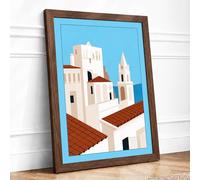 Mediterranean Monastery Minimalist Framed Wall Art Print A4 Walnut