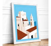 Mediterranean Monastery Minimalist Framed Wall Art Print A4 White