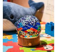 Mediterranean Retro Glass Mosaic Table Lamp USB Rechargeable Dimmable Geometric Pattern LED Light Suitable for Children's Rooms KTV Decorative Atmosphere for Dating (3.1 * 3.1 * 3.74 in)