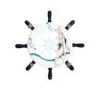 Mediterranean Rudder Wall Hanging Ornament - Nautical Steering Wheel Decorative Pendant for Home, Bar, and Beach Theme Decor, White Wooden 9.05 X 9.05 X 0.59 Inches