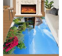 Mediterranean Scenery Area Rug Seascape Living Room Carpet Rugs European Architecture Non Slip Short Pile Floor Mat Machine Washable Shaggy Soft Bedroom Area Carpet Rug for Home Decor 80x150cm