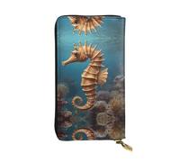 Mediterranean Seahorse Zipper leather wallet, 7.5 * 4.1 inch long clutch bag, multiple compartments and large capacity, a good gift for friends