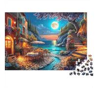 Mediterranean Seaside Night Romance 1000 Piece Jigsaw Puzzle Jigsaw Puzzle for Adults Moonlight Scene Puzzle Game for Family 70x50cm/1000pcs