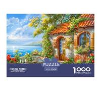 Mediterranean Seaside Villa 1000 Piece Jigsaw Puzzle Paper Puzzle Game for Adults Coastal Landscape Relaxation 52x38cm/1000pcs 52x38cm/1000pcs