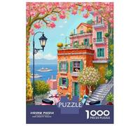 Mediterranean Seaside Village 1000 Piece Jigsaw Puzzle Paper Adult Spring Garden Jigsaw Puzzle for Adults Home Relaxation Gift 52x38cm/1000pcs
