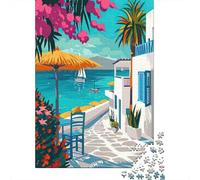 Mediterranean Seaside Village 1000 Piece Jigsaw Puzzle Paper for Adults Coastal Scenery Puzzle Game for Family Stress Relief Focus Home Decor Gift 70x50cm/1000pcs