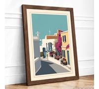 Mediterranean Shadows Coastal Framed Wall Art Print A2 (59.4×42cm) Walnut, Wall Decor for Living Room, Bedroom, Office & Home, Ready to Hang, Art Gift
