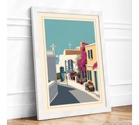 Mediterranean Shadows Coastal Framed Wall Art Print A2 (59.4×42cm) White, Wall Decor for Living Room, Bedroom, Office & Home, Ready to Hang, Art Gift