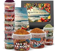 Mediterranean Spices Gift Set by Cinder & Squatch - Taste Of The Mediterranean | 9 Herbs & Spice Kit with Mediterranean Diet Recipe Book | Food Gifts with Cookbook inc 200+ Healthy Recipes