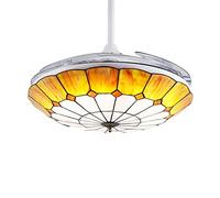 Mediterranean Stained Glass Ceiling Fan Light with Remote Control - Handmade Alloy Base for Living Room Bedroom & Hotel - Elegant Romantic Lighting Fixture